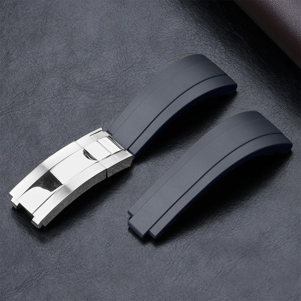 Rubber Watch Strap for Rolex Yacht Daytona Submarine Black Green Water Ghost  Stainless Steel Folding Buckle Wristband Belt 20mm