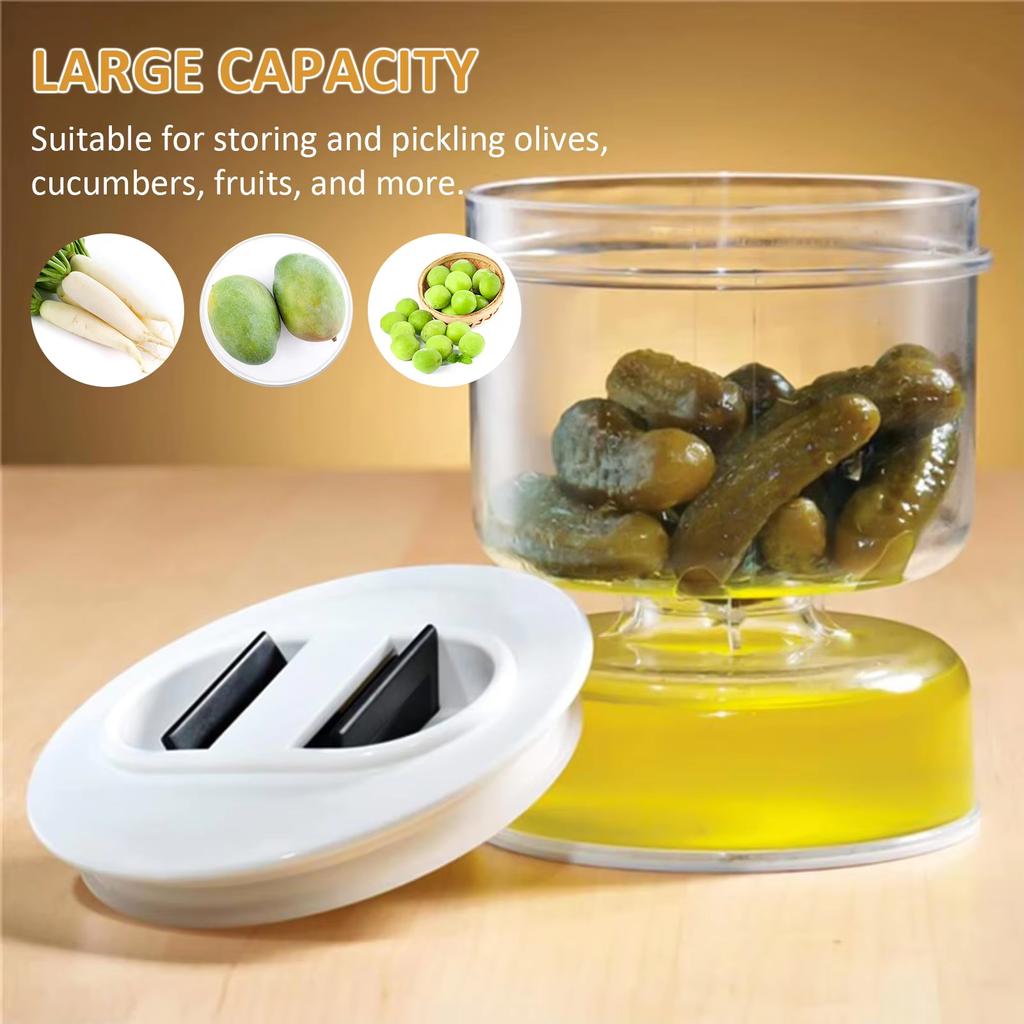 Sealed Jar for Pickle Home Wet and Dry Separation Pickle Jar with Flip Container and Strainer Hourglass Design Olives Container