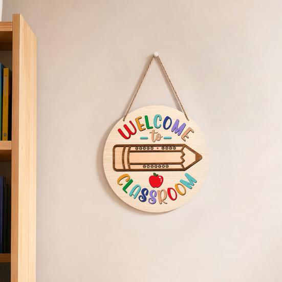 huaqianguhh Wooden Welcome Sign for Classroom Door, to Our Round Hanger, Front Door Hanging Sign, Back School Preschool Decoration