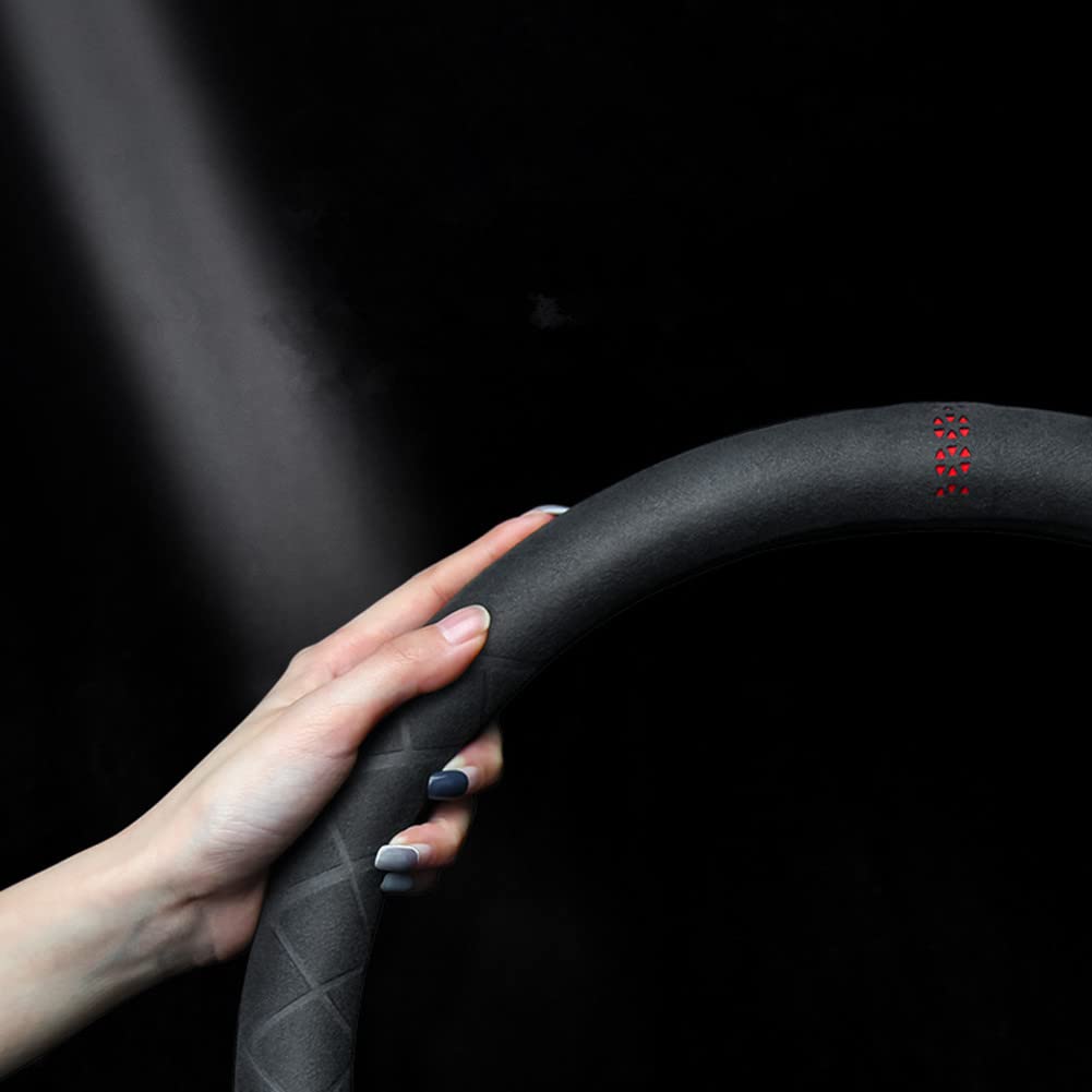 TATACLEA Steering Wheel Suede Universal Car Steering Wheel Black Cover, Touch, Luxurious, Comfortable, Non-Slip, Stain-Resistant, All-Season, Cover,