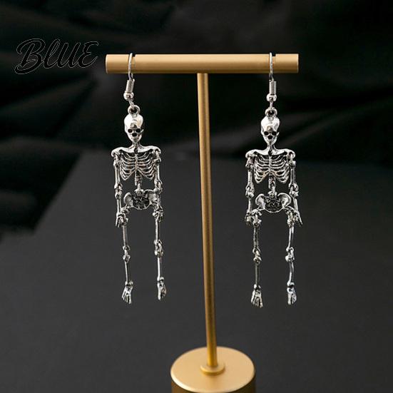 Cool Punk Earrings 1 Pair Halloween Earrings Spooky Gothic Skeleton Dangle Chic Accessories Drop Skull Articulated Jewelry for Women Trendy Holiday
