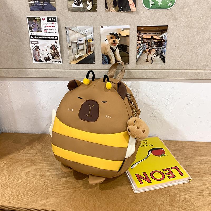 Nylon Cute Honeybee Backpack With Embroidery For Casual Travel And Student Use