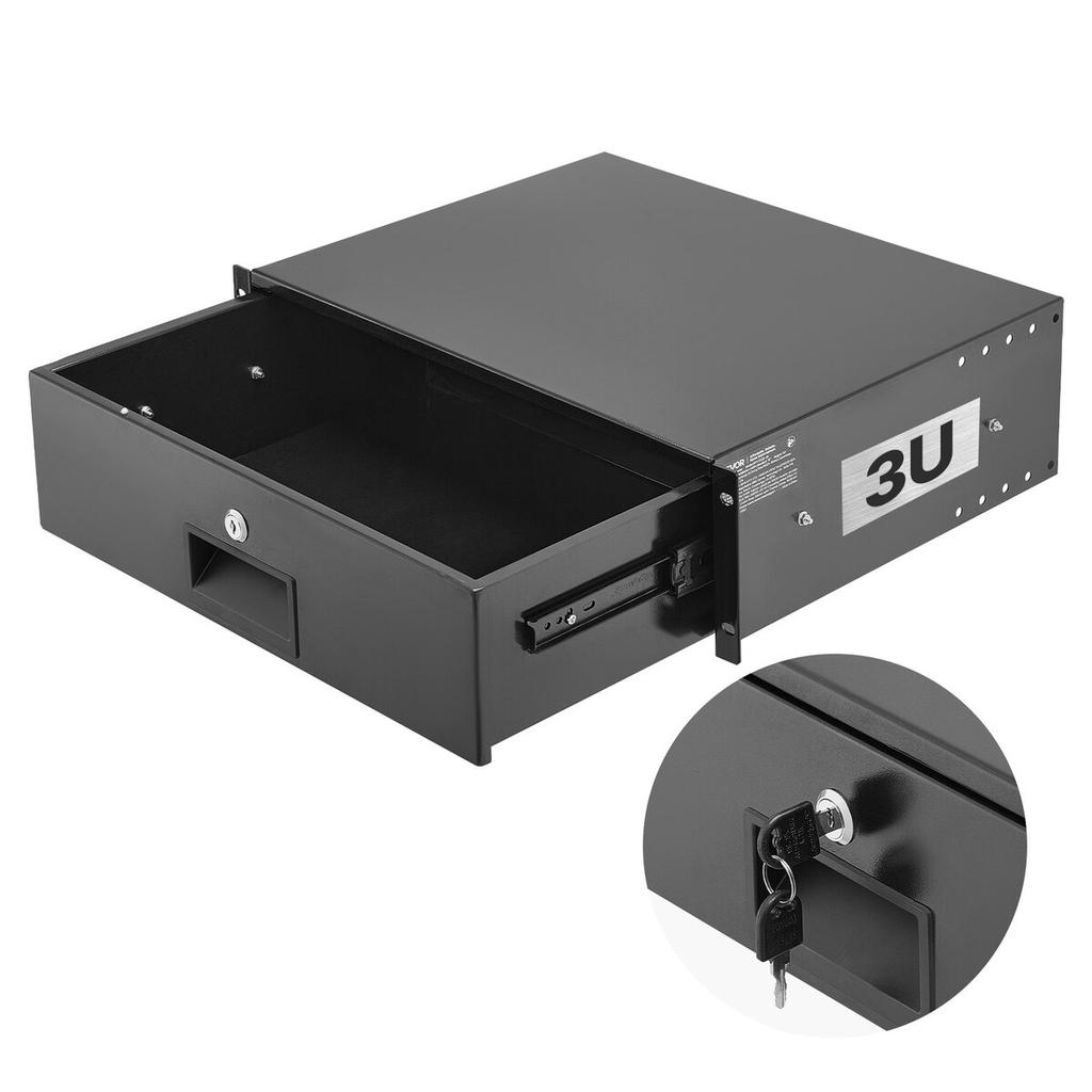 3U Rack Mount Drawer, 22.68 kg Max Load-Bearing, Lockable Server Cabinet Case, Sliding Drawer with Lock and Cable Management Holes, for Network