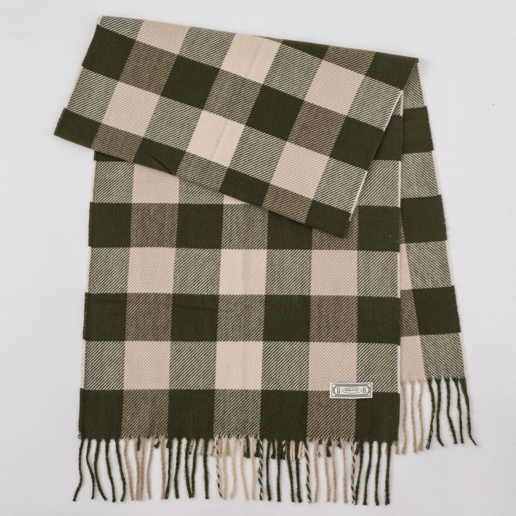 Winter new versatile plaid scarf women's color matching warm fringed scarf checkerboard high-end imitation cashmere scarf