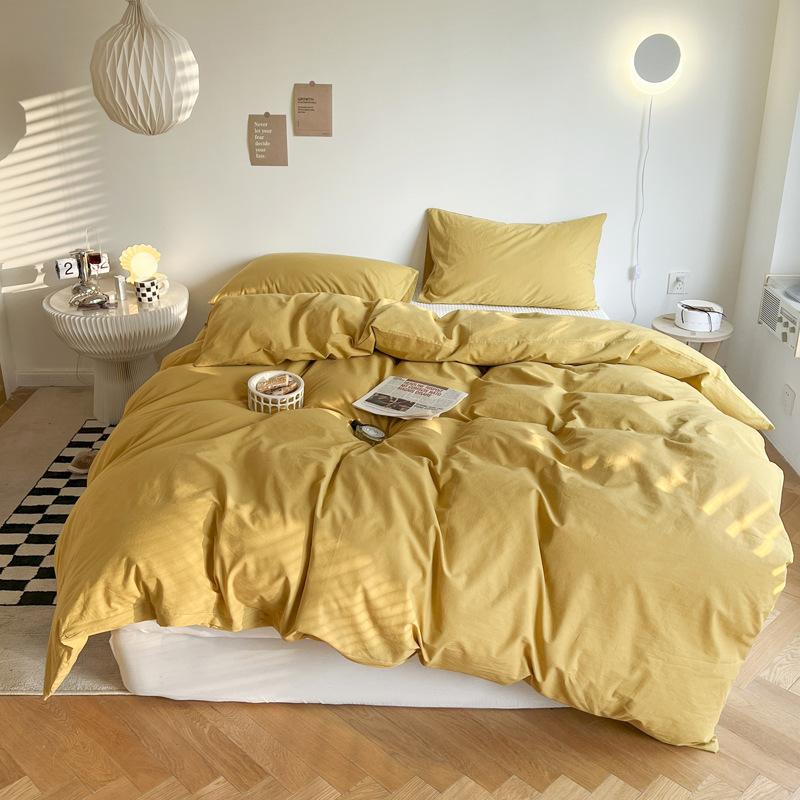 Ins Solid Color Washed Cotton Quilt Cover Single and Double Four Seasons Pure Cotton Quilt Cover