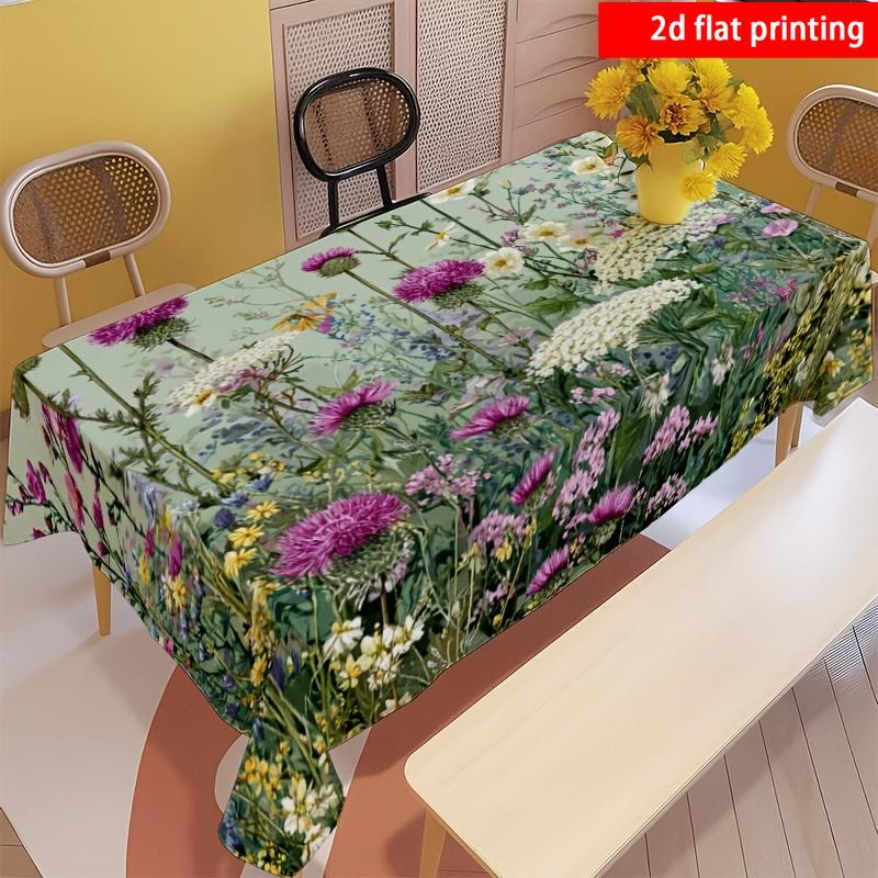 2D Flat Printing, 1pc, Multicolor Floral Print Tablecloth, Farmhouse Country Style Decorative Tablecloth, High-Quality Polyester Material, Suitable fo