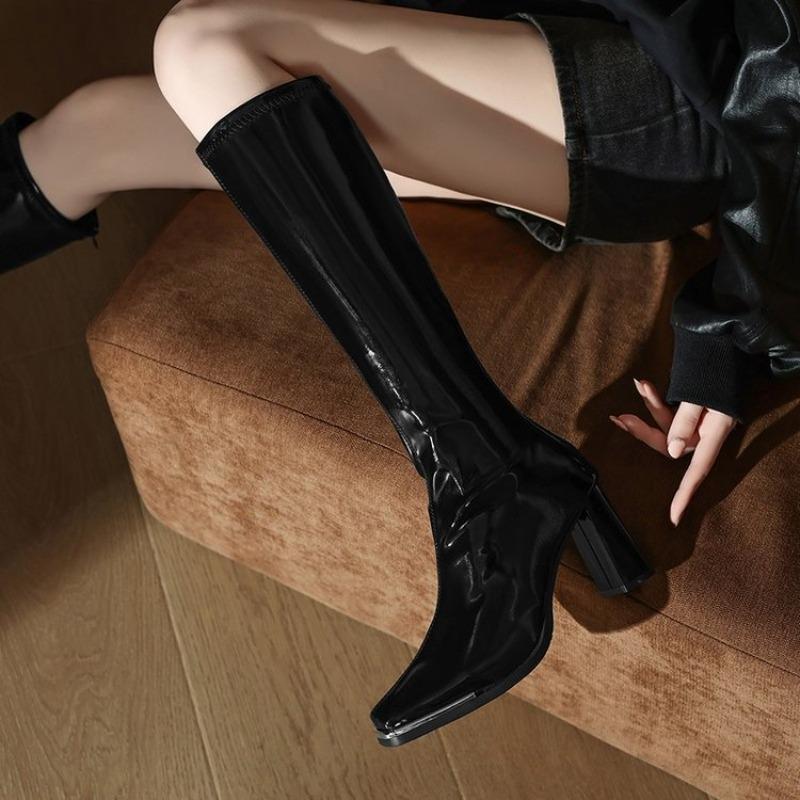 Fashion Women's Patent Leather Thick Thigh Boots Plus Size Knee Boots
