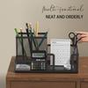 Black Mesh Desk Organizer - 3 Compartments With Pen Holder & Storage Baskets, Tame Office Supplies Clutter Fast