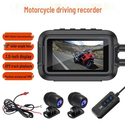 Motorcycle Dual Lens HD 1080p Camera: Waterproof, WiFi, Front & Rear Recording with GPS.