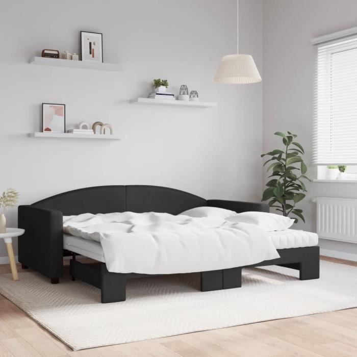 VidaXL Daybed with Trundle and Mattress Black 90x190 Cm Fabric 3197218