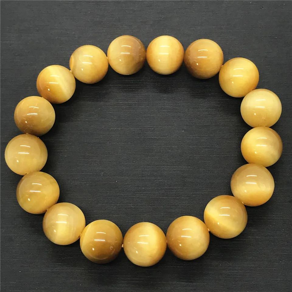 12mm Natural Gold Tiger Eye Stone Bracelet Jewelry for Women Man Healing Gift Beauty Crystal Beads Reiki Gemstone Strands