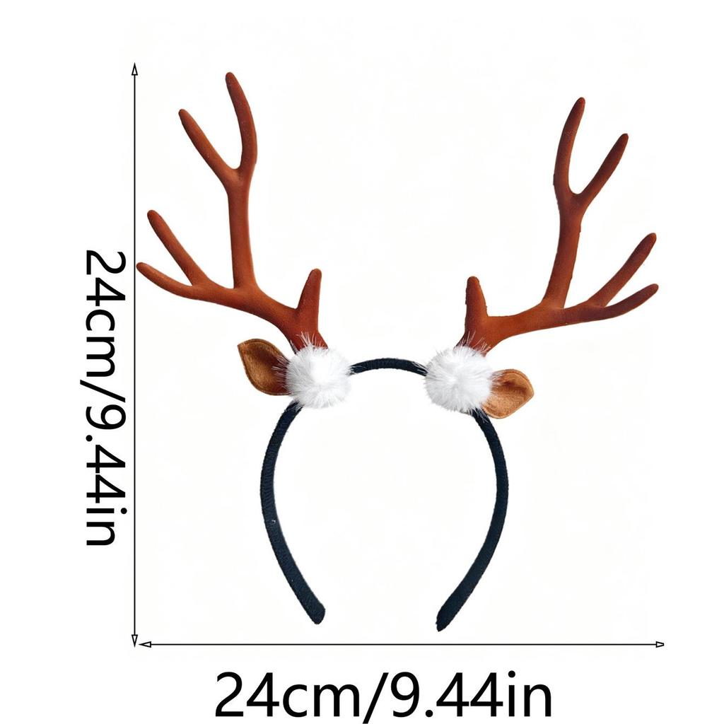 Christmas Reindeer Antlers Headband - Brown & Red, Adult Size