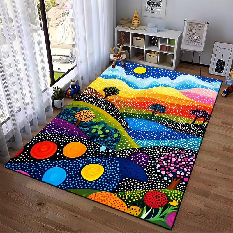 Colorful Abstract Landscape Carpet with Dotted Rainbow Patterns Suitable for Use As an Anti-slip for Living Room Bedroom Sofas