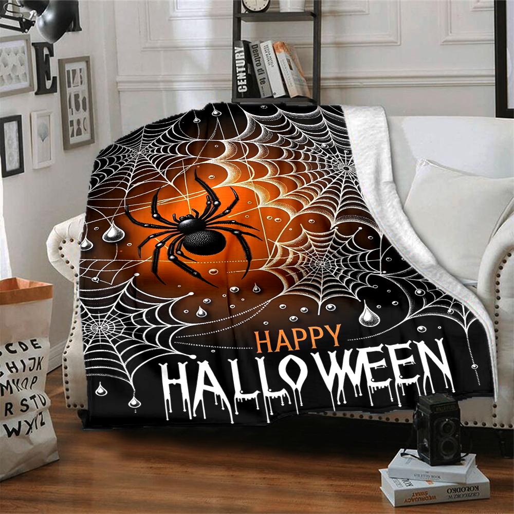 1Pc Halloween Spider Web Flannel Blanket, Soft And Comfortable, Casual Warm, Camping Travel, Christmas, Halloween Xmas Gift. G1131