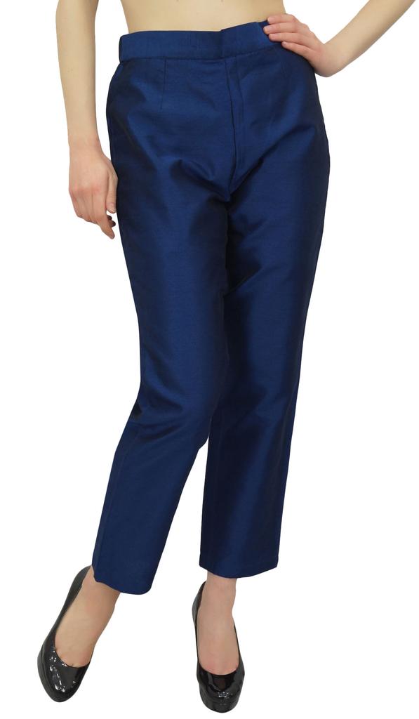 Phagun Women's Beige Dupion Pants High Waist Narrow Bottom Trousers-Large