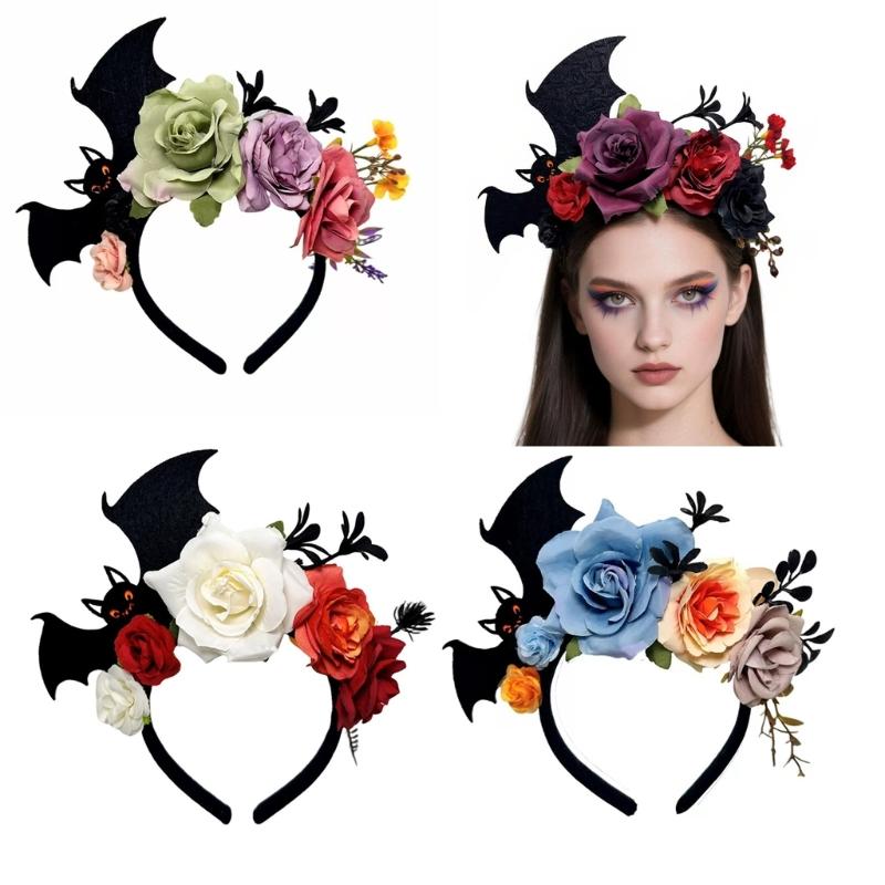 Realistic Rose Bat Hairband Halloween Party Accessory Comfortable Resin Plastic Detailed Design Long Wear