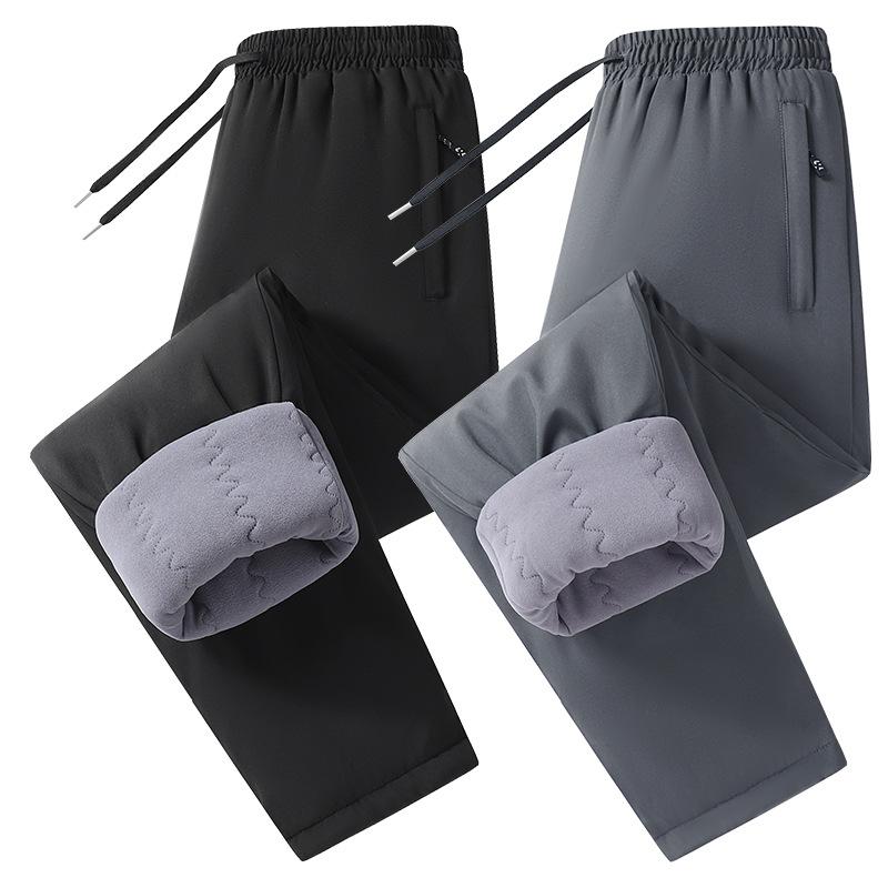 Men's Fleece-Lined Thickened Thermal Trousers New Arrival Casual Long Trousers for Autumn/Winter Men's Sports Cuffed Cotton Trousers