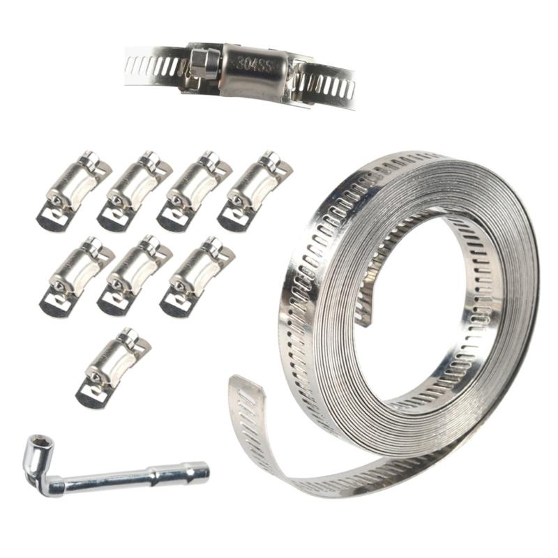 

304 Stainless Steel Hoses Clamps Assortments DIY 3.5/10m Metal Strap+8/16 Fasteners Adjustable Hoses Clamps Attachment