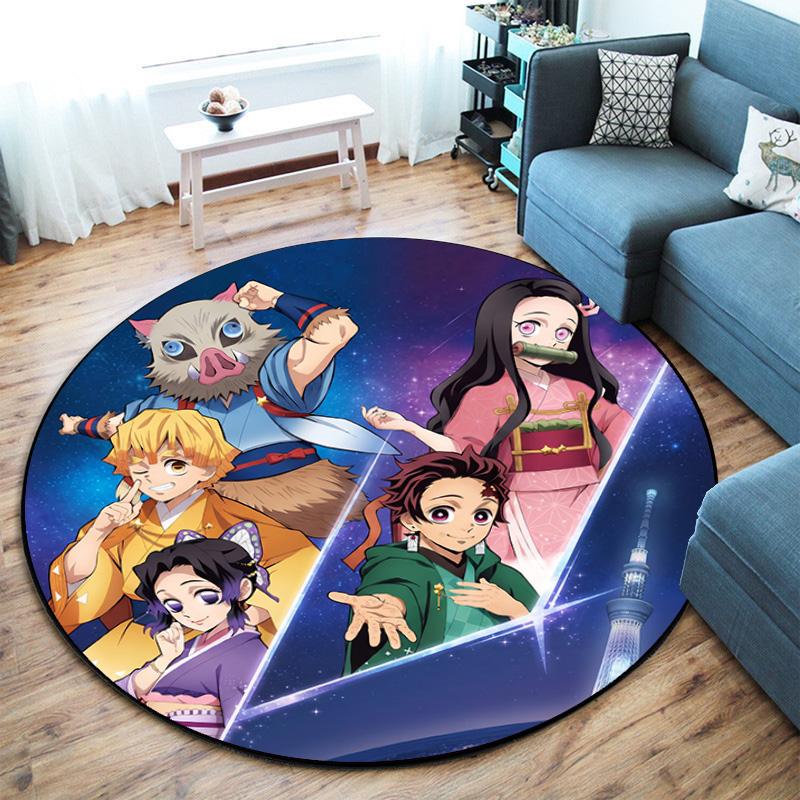 Classic Japanese-style Cartoon Demon Slayer Round Rug, Home Soft Decorative Anti-slip Yoga Mat and Chair Mat, Outdoor Floor Mat Carpet K33