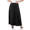Women's Plus Size Flared Satin Long Black Skirt with Elastic Waist Back