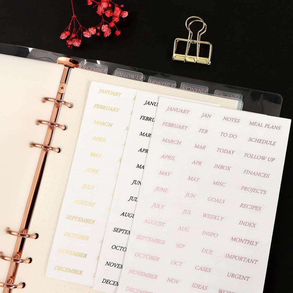 A5 Transparent PP Binder Divider Index Tabs Top Vertical 5-Tabs Loose Leaf Refills Decorative Divider Separator Page Dividers for 6 Holes Binder