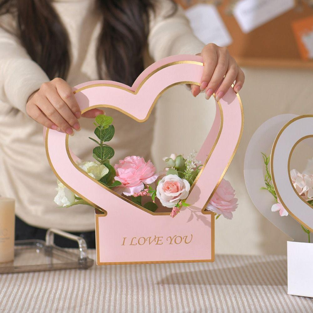 2pcs Foldable Heart Flower Box Floral Art Wrapping Paper Box Wedding Birthday Party