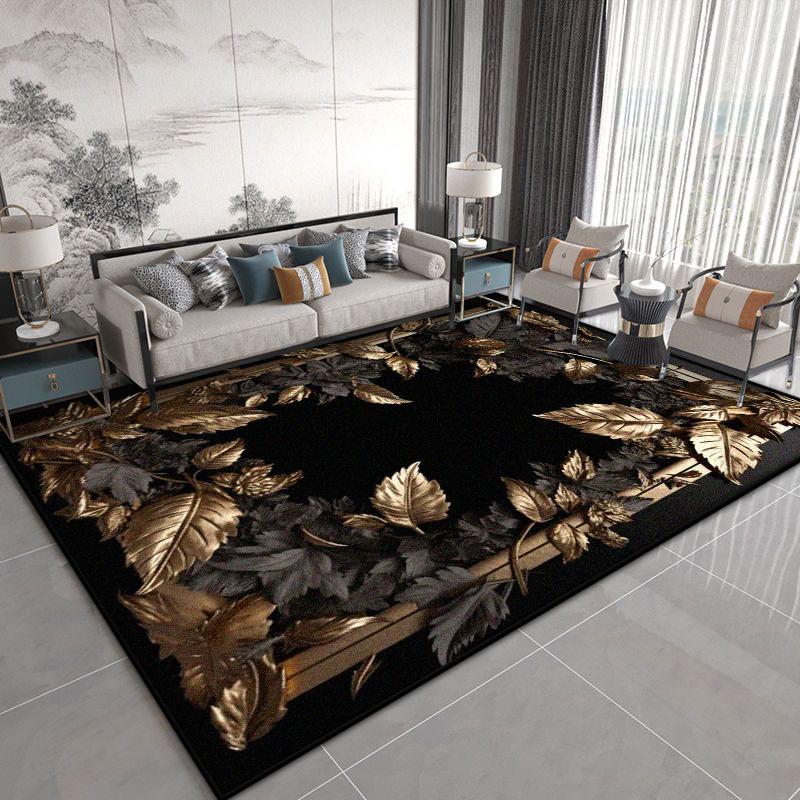 Luxuriöser Blumenpflanzen Schwarzer Wohnzimmerteppich Chinesischer Stil Dekoration Sofa Couchtische Rutschfester Teppich Schlafzimmer Waschbare Weiche Matte