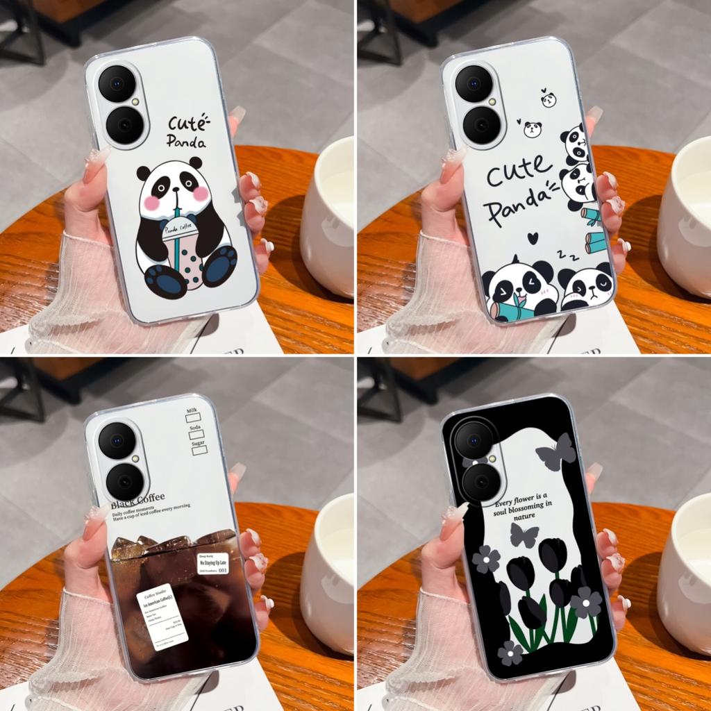 Für Huawei Enjoy 70x 80 Y6 P40 Y5 P50 Y8p Klare Hülle Niedliches Panda-Muster Weich Schlank Silikon Hohe Qualität Anti-Rutsch Langlebige Hülle Für Huawei Rückseitenabdeckungen