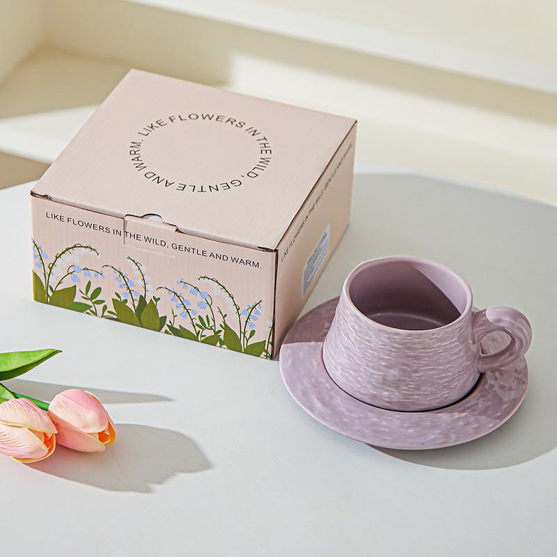 High end Stone patterned Ceramic Coffee Cups and Saucers for Office High Value Light Luxury Coffee Cups for Couples Breakfast Cup Souvenirs