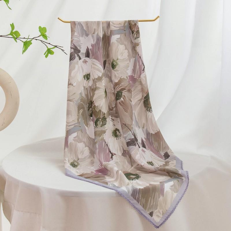 Double Crepe Silk Square Scarf Women Commute Fashion Elegant Shawl Versatile