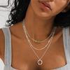 Women's layered necklace, can be worn stacked with short necklaces, trendy layered round pendant chain necklace set, women's jewelry