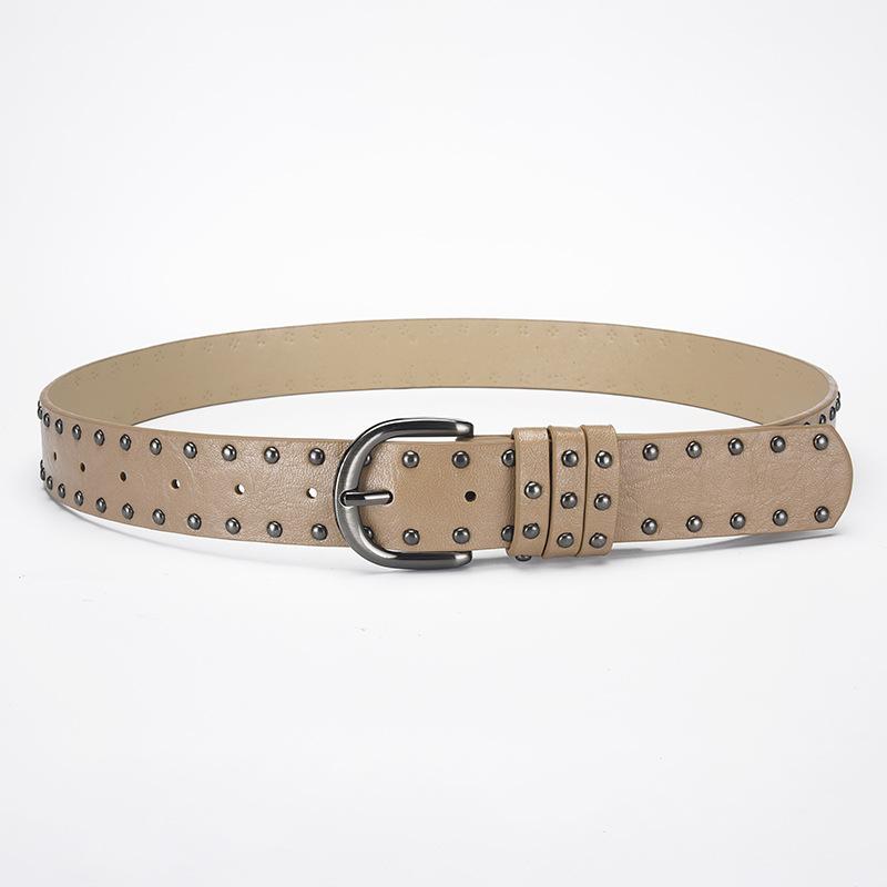 Punk Round Rivet Belt, Green Men'S And Women'S Denim Casual Bead Wide Belt, Xian Style.
