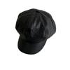 Face Small Black PU Leather Octagonal Hat Children Duck Tongue British Tide Spring and Autumn Summer Leather Hat Beret