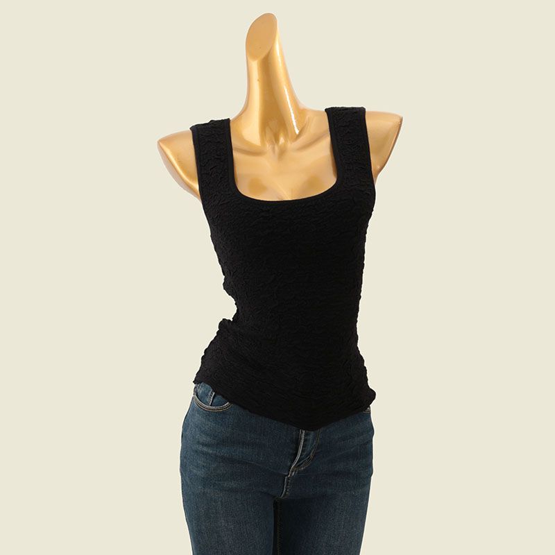 Foreign Trade Original Order Pleat Craft Pure Desire Square Collar Vest Summer Slim Fit Light Luxury Slim Fit Sleeveless Knitted Top Women