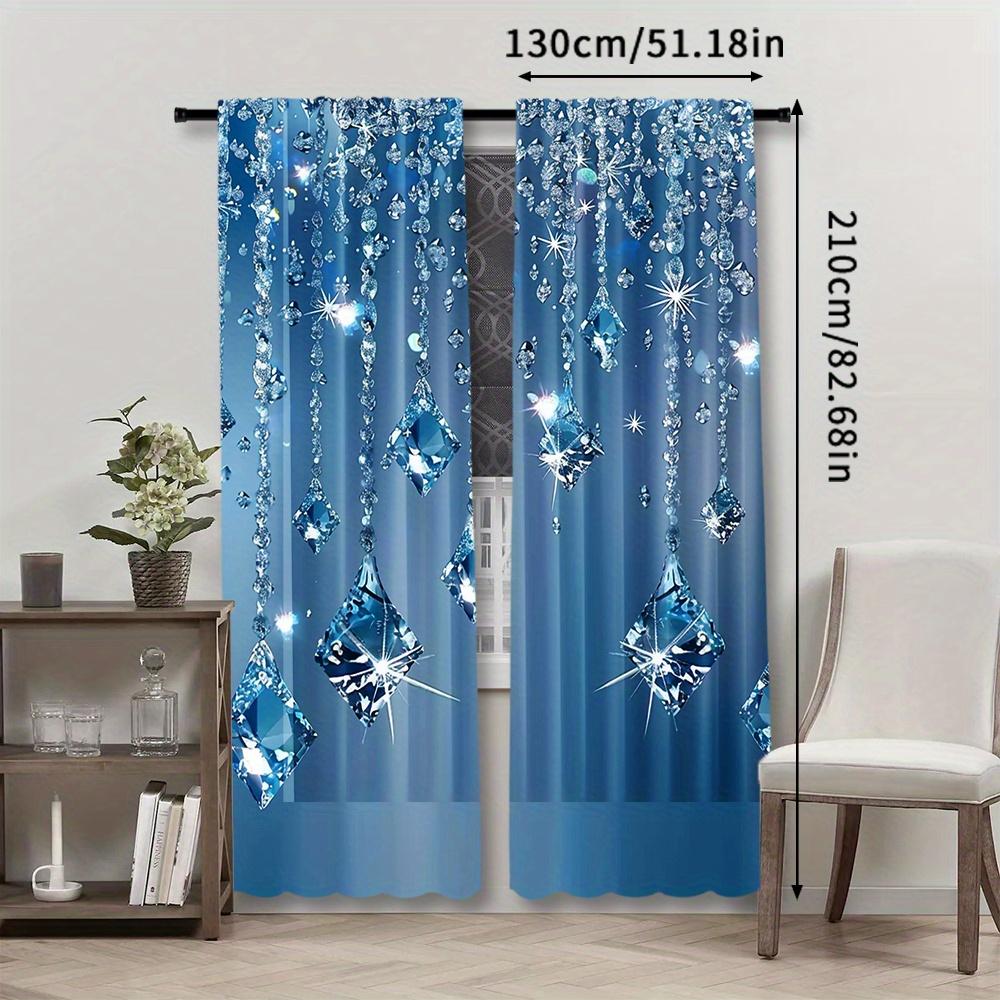 2 יחידות וילונות שקופים כחולים אלגנטיים עם עיצוב אבני חן מנצנצות - כיס מוט   פוליאסטר   שקופים למחצה - אידיאליים לסלון