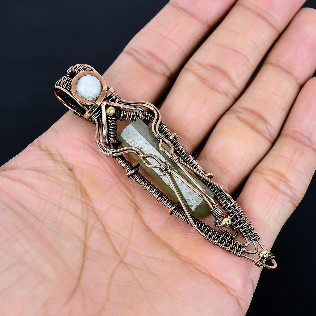 Prehnite Jewelry, 999 Copper Wire Wrapped Pendant Handmade Gemstone Jewelry, Gifts For Wife Brand New Pendant