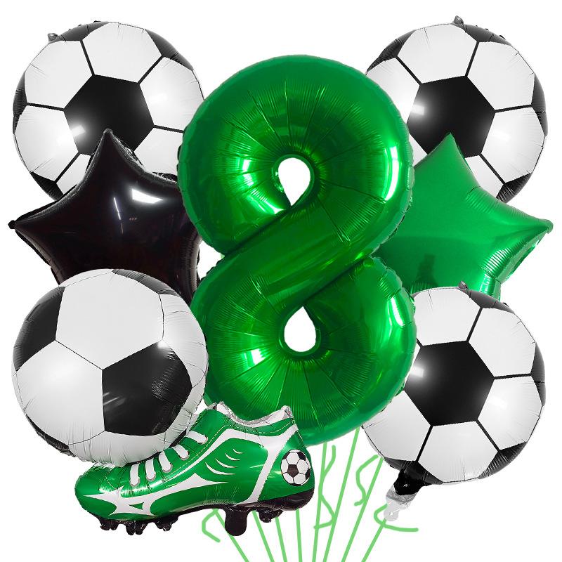 7pcs Football Shoes Pentagram Balloons 32 Inch Green Numbers 1-9 Balloon Set Birthday Party Decoration Soccer Photography Props