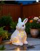 Easter Solar Lighted Bunny with Hollow Details for Lawn Garden Decoration Weather Resistant Resin Rabbit Ornament White