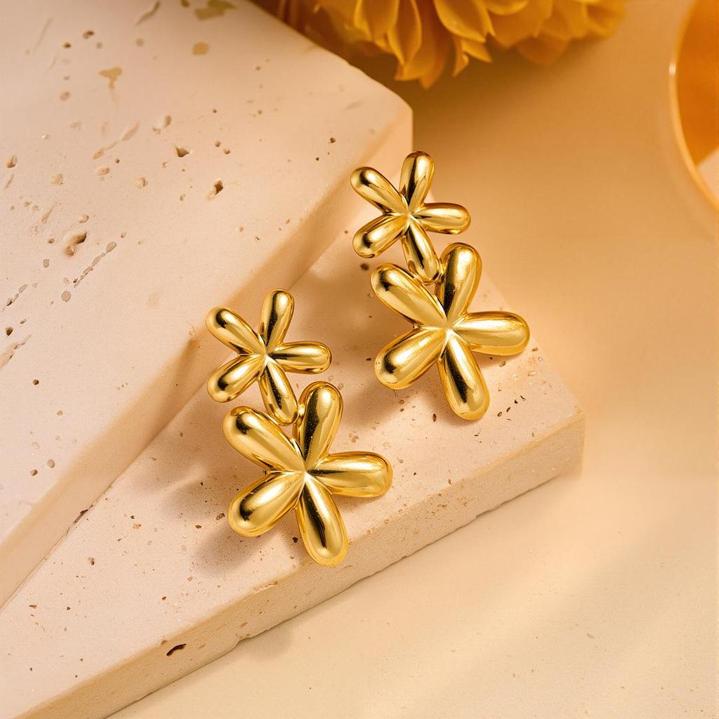 Geometric Irregular 18k Gold Titanium Steel Earrings for Women
