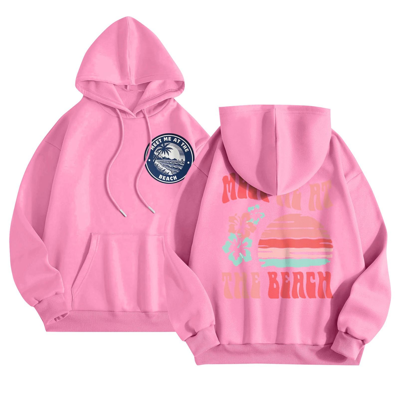 

Графические толстовки с капюшоном для женщин Милый пуловер с длинным рукавом Опрятные толстовки с капюшоном с принтом букв Осень-зима S розовый