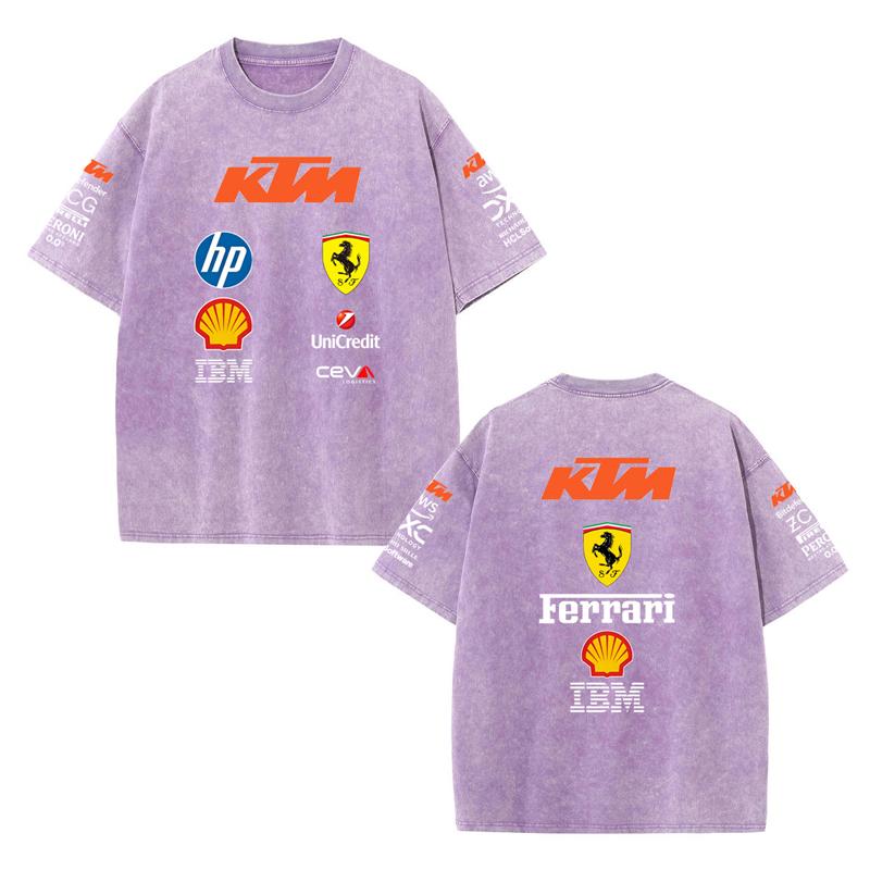 

KTM Summer F1 Racing Suit Vestapan Team Uniform Short Sleeved Vintage Wash T-shirt Round Neck T-shirt 3XL