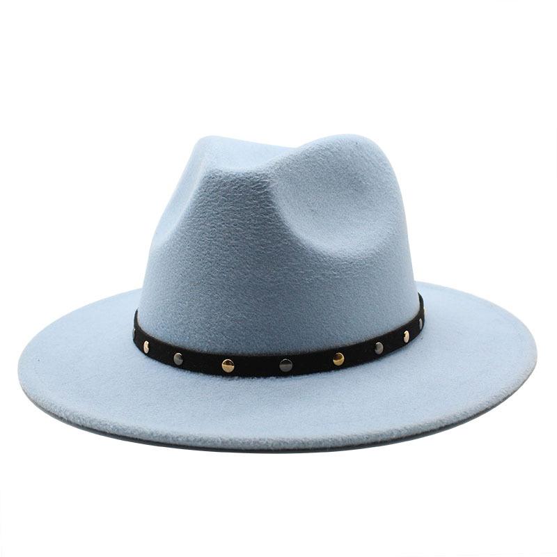 2021 Season Big Eaves Hat Flat Edge Top Hat Men And Women White Woolen Jazz Hat