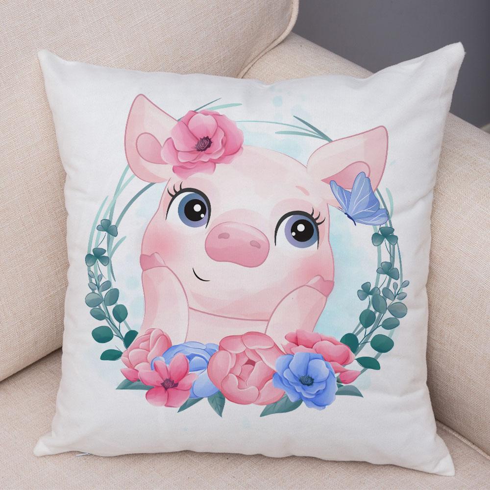 Cartoon Bird and Leaves Pillow Case Decor Cute Animal Lion Cushion Cover for Children Room Sofa Home Plush Pillowcase 45x45cm