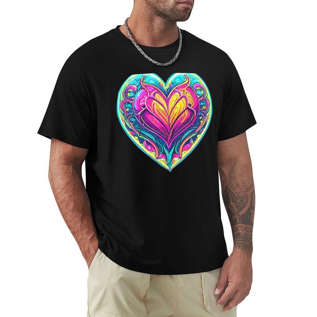 Copy Of Artistic Neon Valentines Heart 4 Tshirt Worker Basic Short Sleeve Tee