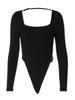 European and American women's clothing autumn hottie backless strap square collar slim fashion long sleeve sexy onesie women