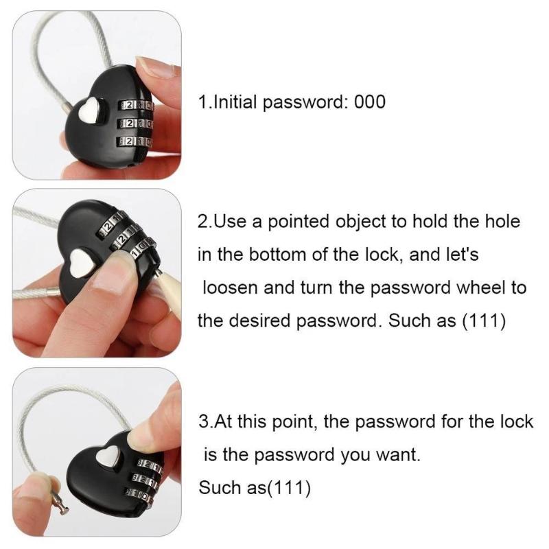 Resettable 3-Digit Padlock Heart Password Padlock Outdoor Luggage Code Padlock Valentine'S Day Gift