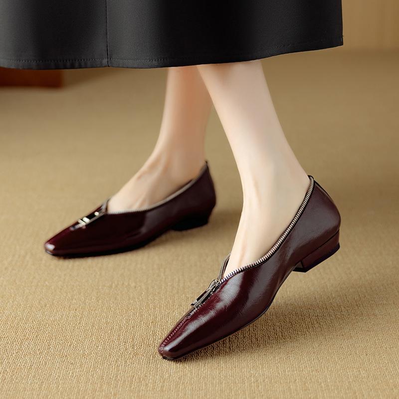 Fashion NEW Spring/Autumn Women Pumps Square Toe Chunky Heel Shoes Split Leather Shoes for Women Concise Slip-on Zipper Handmade Shoes
