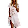 Women's Casual Fashion Stand Collar Floral Print Short Sleeve Dress