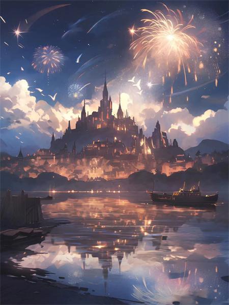 Diamond Art Painting Castle Fireworks Full Square Round Embroidery Mosaic Fantasy Landscape Home Decor