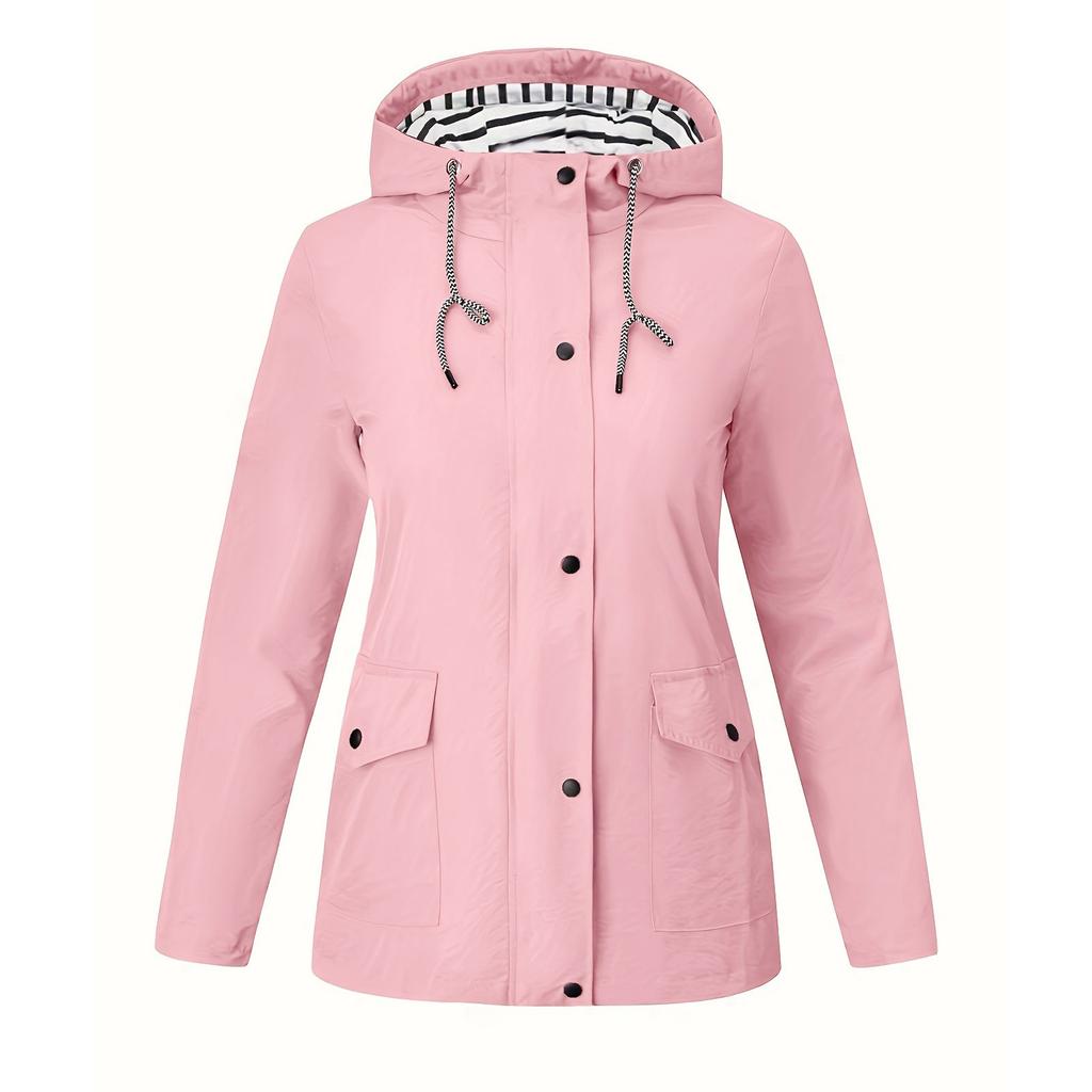 Women's Solid Color Waterproof And Sunscreen Outdoor Sportswear, Hooded Casual Jacket